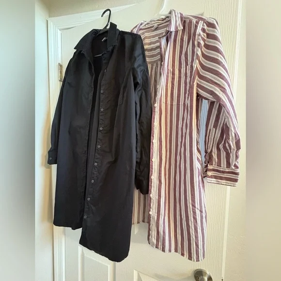 Two-Pack Long-Sleeve Shirt Dress Sz S Black & Sz SP Cherry Bark Stripe EUC! - Picture 3 of 14